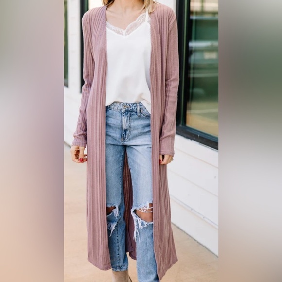 Umgee | NWT Keep Your Secrets Mauve Pink Dusty Rose Open Front Duster Cardigan M - Picture 14 of 17